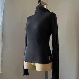 Free Movement Breathe Easy Layer Fitted Black Long Sleeve Ribbed Turtleneck Top